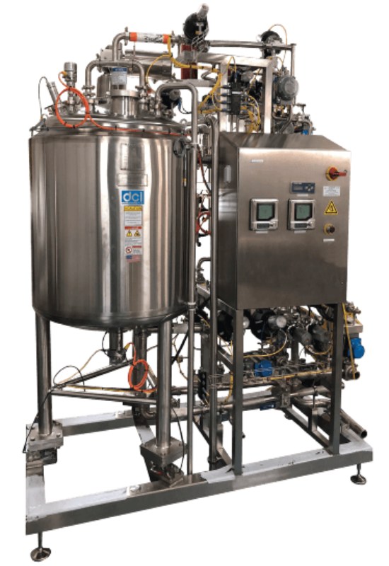 A close-up view of cosmetic manufacturing equipment in the USA